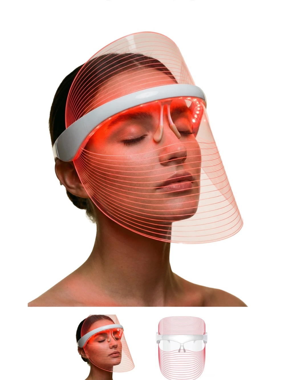 LED Red Light Therapy Face Visor - White Headband, Red Shield